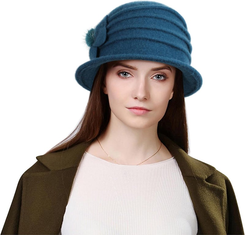 Sumolux Women Beret Hat French Vintage Floral Wool Dress Cloche Classic Winter Hat 1920s - Image 2